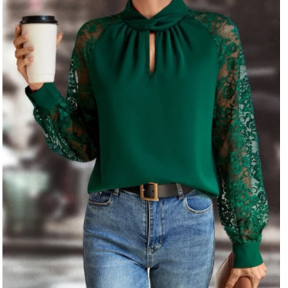 Luxe lace sleeves blouse